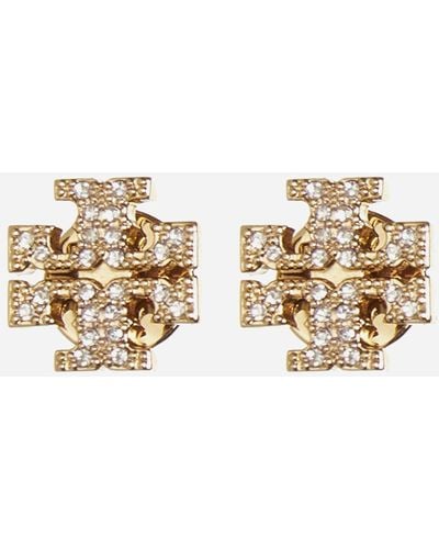Tory Burch Kira Crystals Logo Earrings - Metallic