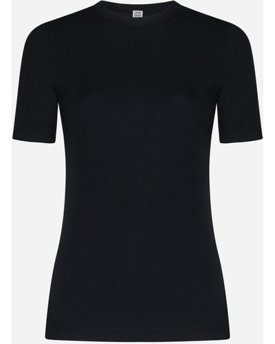 Totême Rib Knit Cotton T-shirt - Black