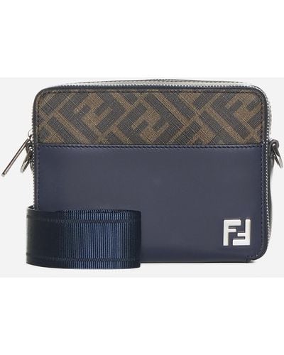Fendi Leather And Ff Fabric Camera Bag - Blue
