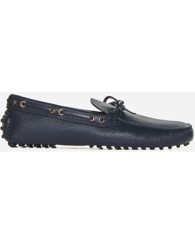 Car Shoe Leather Boat Loafers - Blue