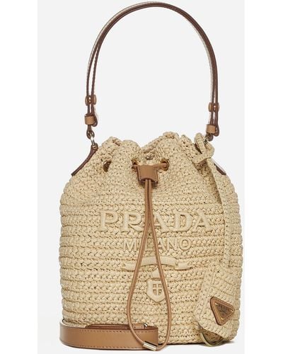 Prada Crochet Raffia Bucket Bag - Natural