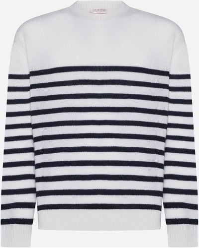 Valentino Striped Cashmere Sweater - White