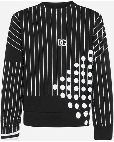 Dolce & Gabbana Stripes And Polka Dot Print Cotton Sweatshirt - Black