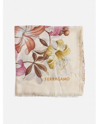 Ferragamo Floral Print Cashmere Shawl - Natural