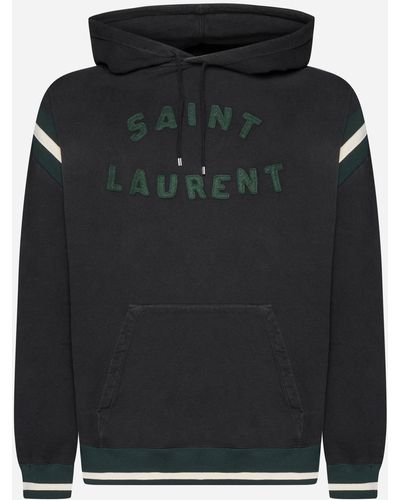 Saint Laurent Logo Cotton Hoodie - Black