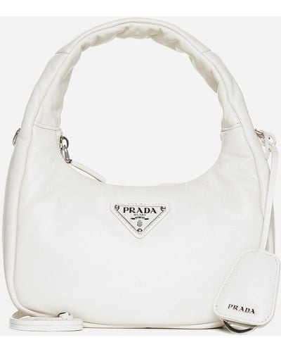 Prada Logo Padded Mini Leather Hobo Bag - White