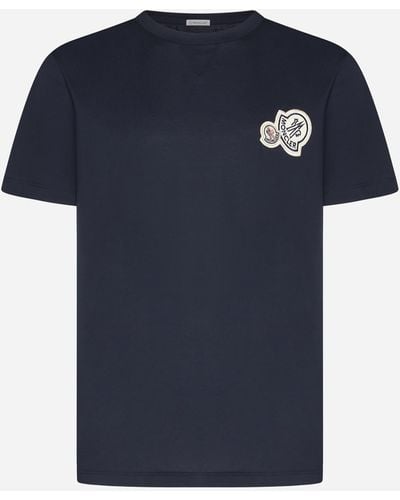 Moncler Double Logo-patch Cotton T-shirt - Blue