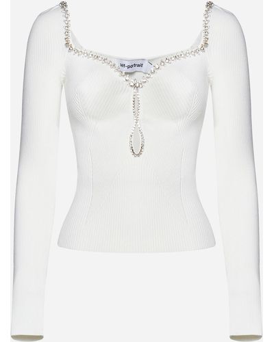Self-Portrait Crystals Knit Top - White