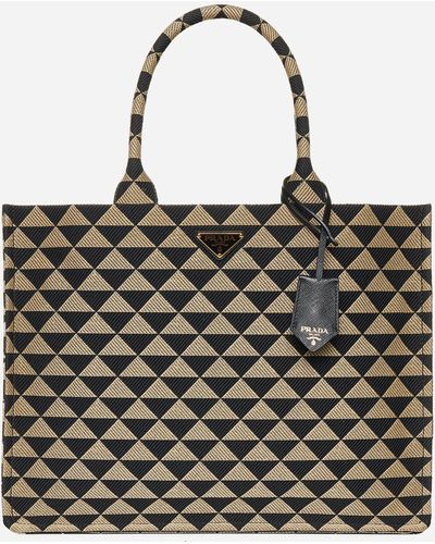 Prada Triangle Jacquard Tote Bag - Black