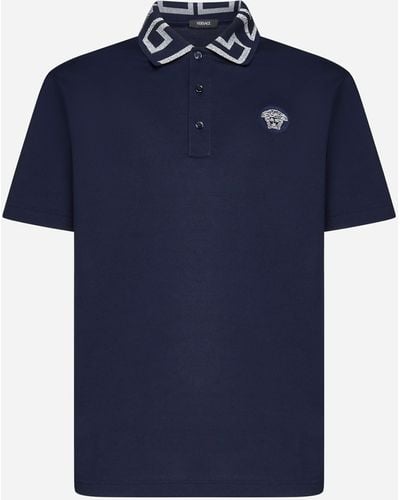 Versace Polo Shirt With Greca Collar - Blue
