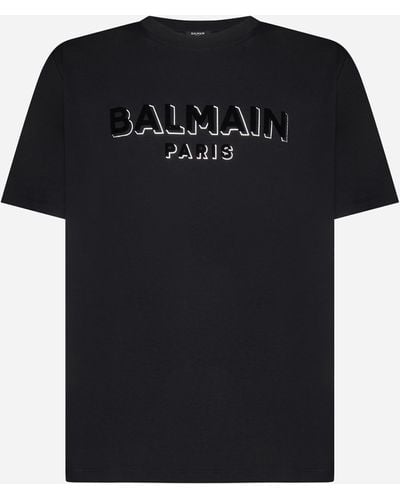 Balmain Logo Detailed Cotton Crewneck. - Black