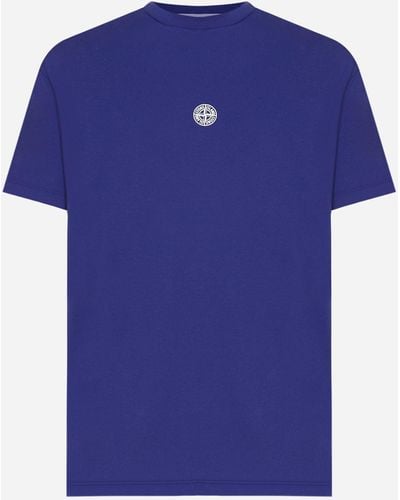 Stone Island Logo And Print Cotton T-shirt - Blue