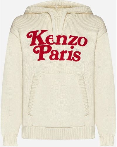 KENZO Logo Cotton Knit Hoodie - White