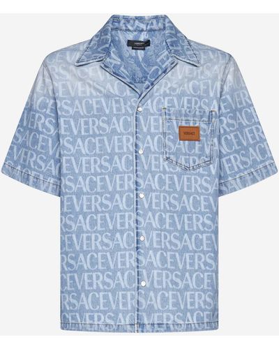 Versace Americana Fit Short Sleeve Denim Shirt - Blue