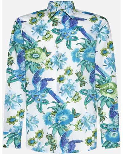Etro Floral Print Cotton Shirt - Blue
