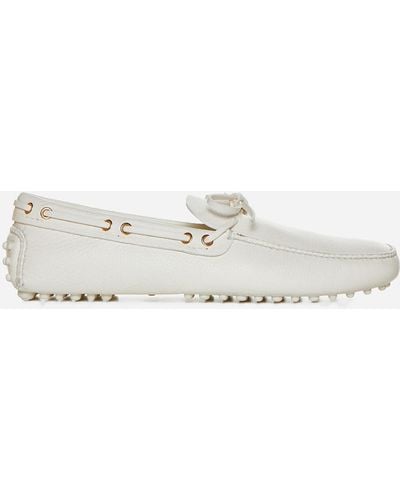 Car Shoe Leather Boat Loafers - White