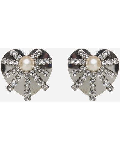 Alessandra Rich Crystal And Metal Heart Earrings - Metallic