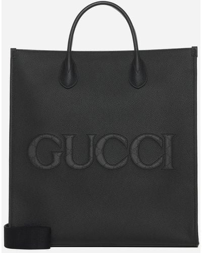 Gucci Leather Medium Tote Bag - Black