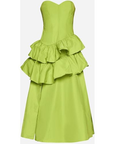 Marchesa Tiered Sleeveless Taffeta Midi Dress - Green