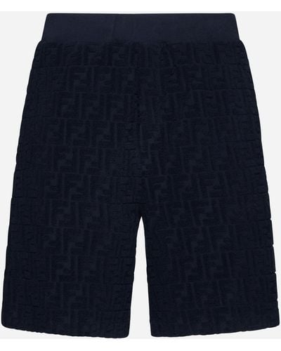 Fendi Ff Velvet Jacquard Shorts - Blue