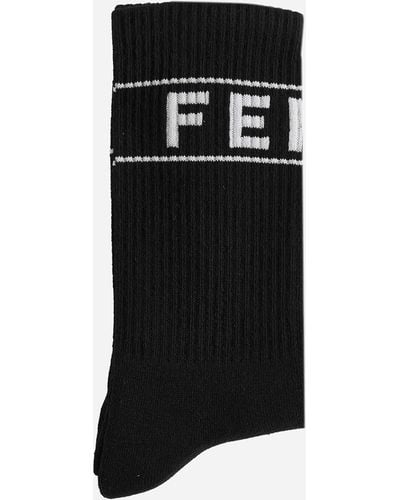 Fendi Logo Cotton-blend Short Socks - Black