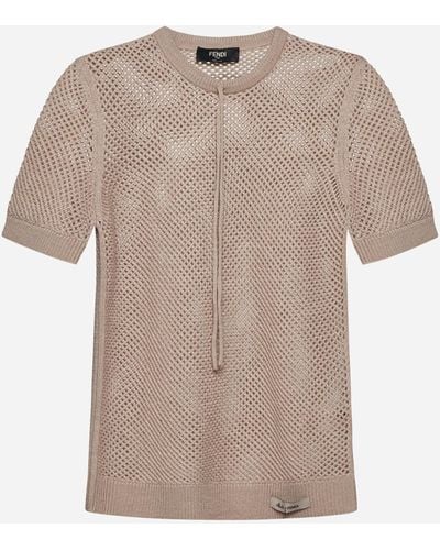 Fendi Wool Crochet T-shirt - Natural