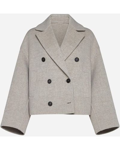 Brunello Cucinelli Wool And Cashmere Peacoat - Gray