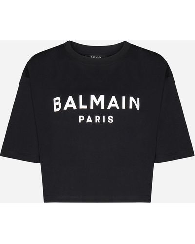 Balmain Cropped Logo T-shirt - Black