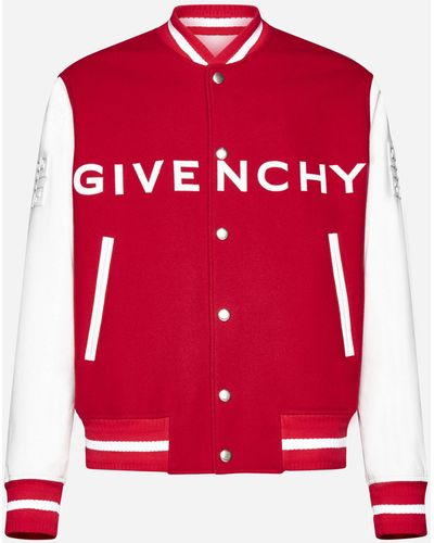 Givenchy Wool And Leather Varsity Jacket - Red