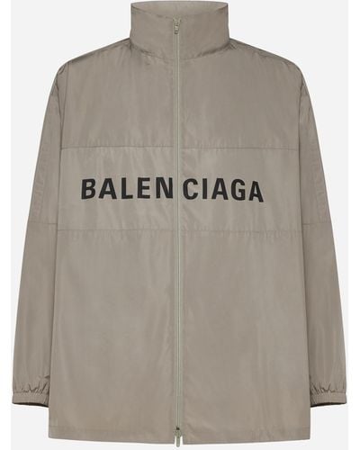 Balenciaga Logo Nylon Zip-up Jacket - Gray