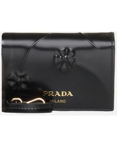 Prada Strap-detail Floral Leather Card Holder - Black