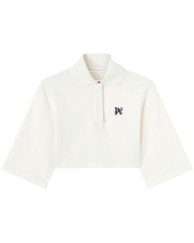 Palm Angels Crop Polo Shirt With Logo - White