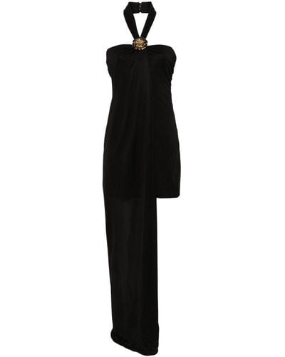 Blumarine Asymmetrical Dress With Bijou Rose - Black