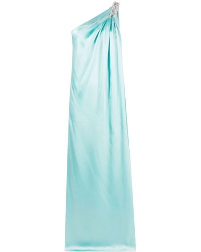 Stella McCartney Double Satin One-Shoulder Gown w/ Rhinestone Detail