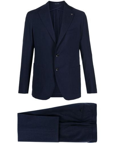 Tagliatore Logo-Appliqué Virgin Wool Single-Breasted Suit - Blue