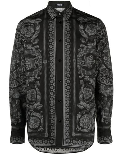 Versace Camicia Barocco Con Stampa - Nero