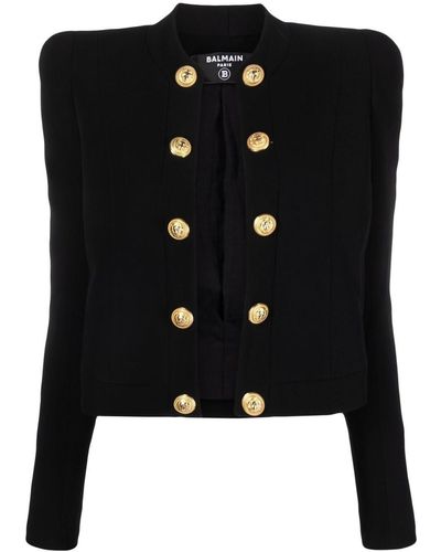 Balmain Button-embellished Collarless Jacket - Black
