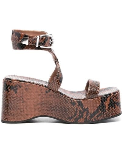 Paris Texas Snake-effect Leather Wedge - Brown