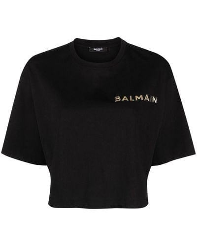 Balmain T-shirt in jersey di cotone con logo - Nero
