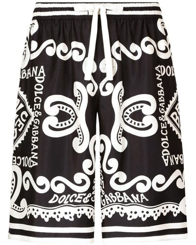 Dolce & Gabbana Marina Print Silk Shorts - Black