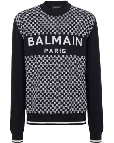 Balmain Pullover In Jacquard Mini Monogramma - Black