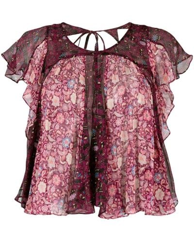 Isabel Marant Oriane Floral-print Georgette Blouse - Red