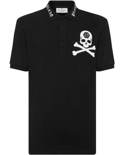 Philipp Plein Skull-print Cotton Polo Shirt - Black