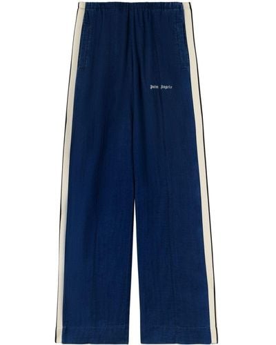 Palm Angels Side-stripe Chambray Pants - Blue