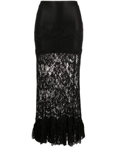 Rabanne Floral Lace Midi Skirt - Black