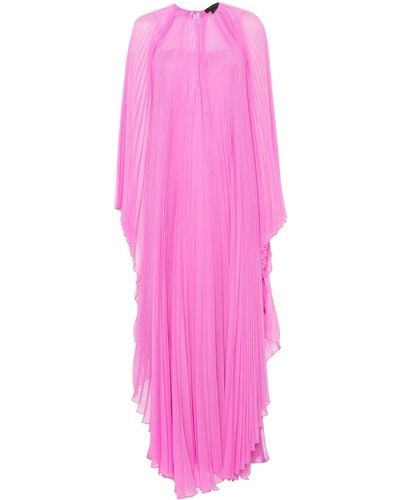 Max Mara Pleated Chiffon Maxi Dress - Pink
