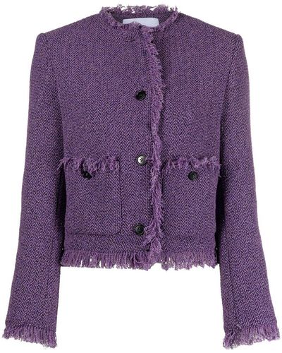 MSGM Single-breasted Tweed Jacket - Purple