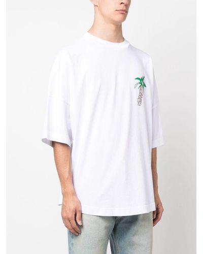 Palm Angels Skizzenhafte weiße Crew Neck T -Shirt - Bianco