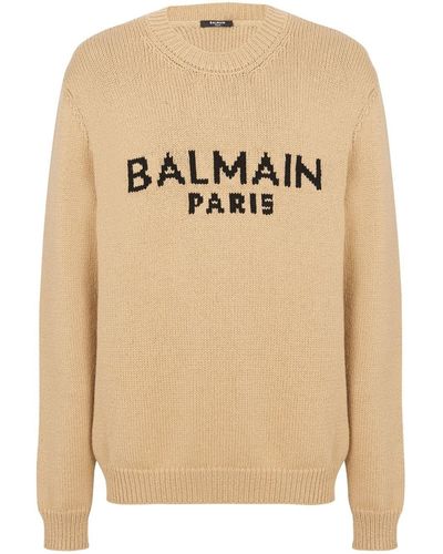 Balmain Wool-blend Logo Sweater - Natural