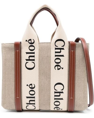 Chloé Woody Small Linen Woody Shopping Bag - Natural